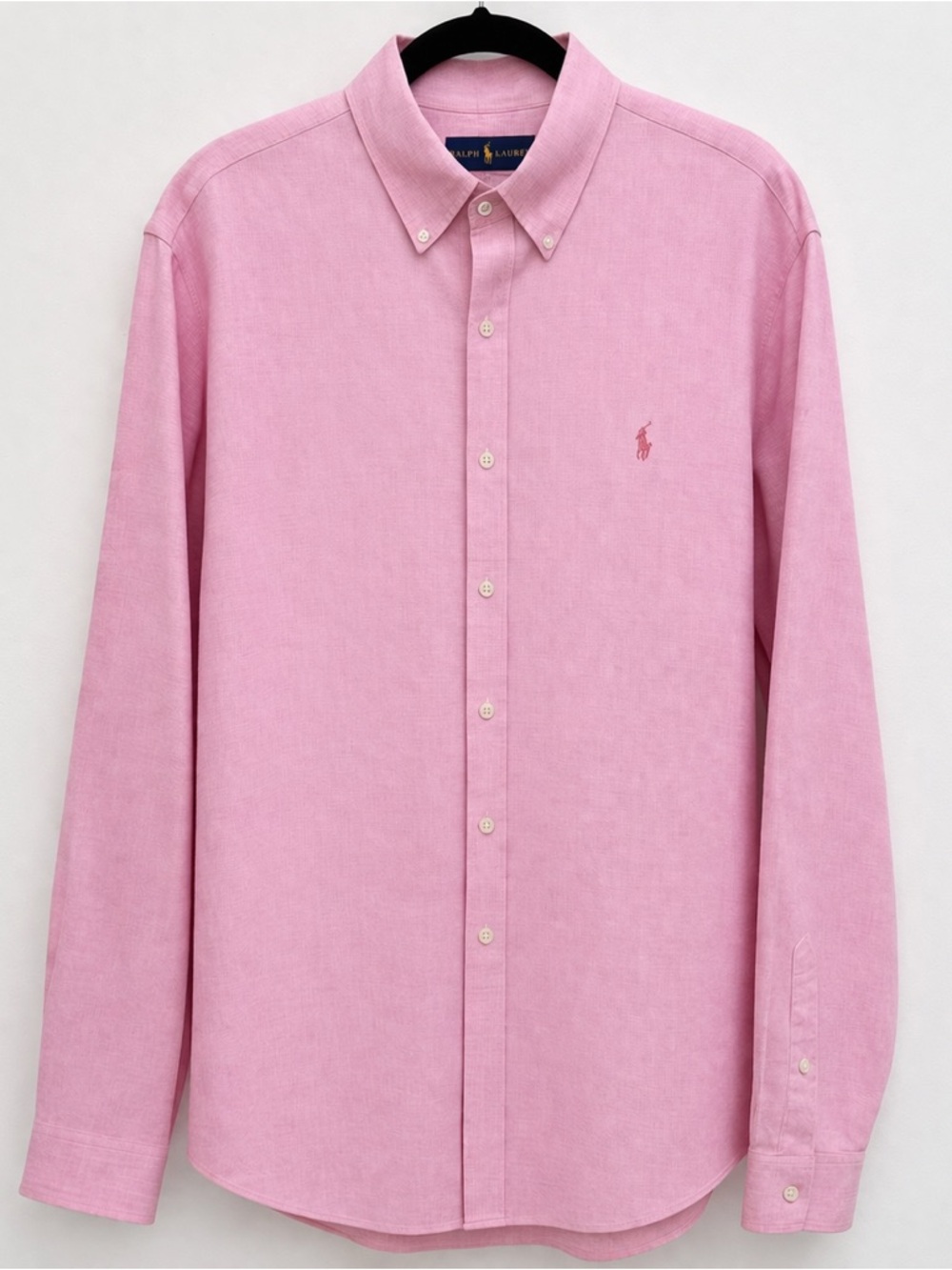 Ralph Lauren 100% Linen Classic Shirt Pink Button Down Pony Logo XL Long Sleeves